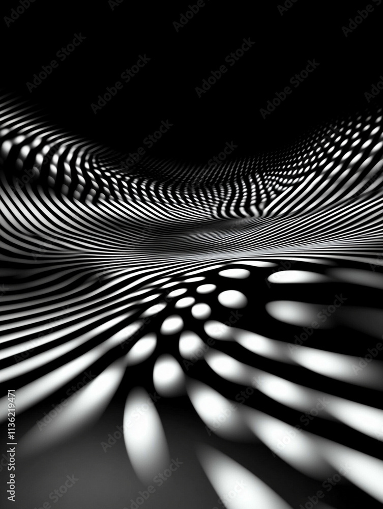 Aufkleber abstract black and white wavy surface with light reflections creating fluid lines and optical illusi