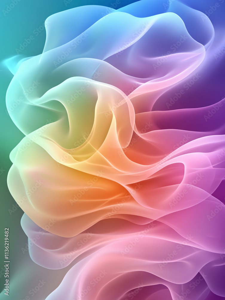 Poster soft pastel-colored smoke blending seamlessly into a calming abstract composition with smooth gradie