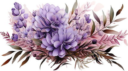 A charming watercolor illustration of lavender and eucalyptus, ideal for floral decor and invitations, isolated on transparent background.