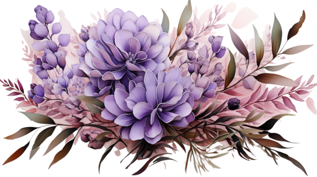 A charming watercolor illustration of lavender and eucalyptus, ideal for floral decor and invitations, isolated on transparent background.