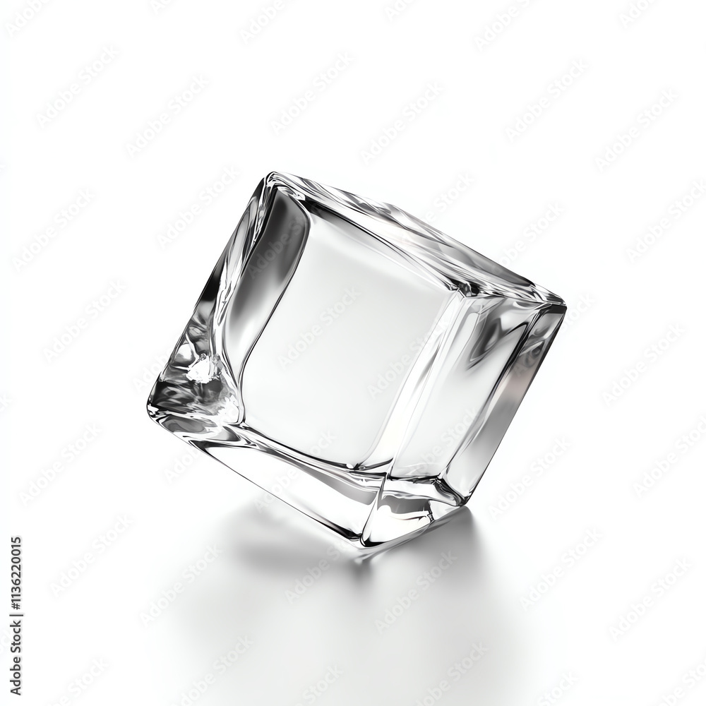 Aufkleber a single clear ice cube with a reflective surface on a white background.