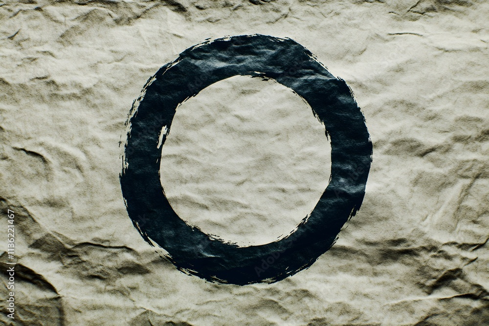 Aufkleber a simple black circle on textured brown paper, symbolizing unity or completeness.