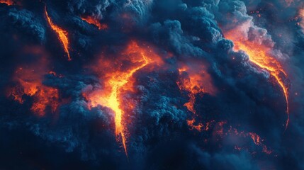 intense lava flow from volcanic eruption, glowing vibrant background, symbolic representation of creation and destruction, cinematic dramatic theme