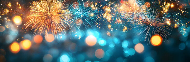 Fototapeta premium Vibrant Fireworks Display with Colorful Sparklers Against a Glowing Background