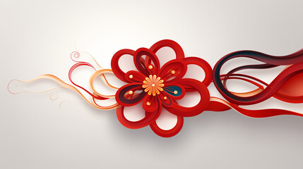 Chinese New Year Greeting Card with Elegant Flowing Floral Design