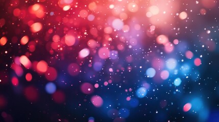 Fireworks exploding in the night sky behind the American flag, with abstract bokeh light effects creating a vibrant, festive atmosphere.
