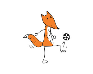 Football. Fox athlete, soccer player. Sports game cute animal, training, sports match. Soccer ball. Simple linear icon on white isolated background.
