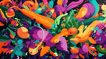 Vibrant Abstract Artwork Featuring Colorful Vegetables