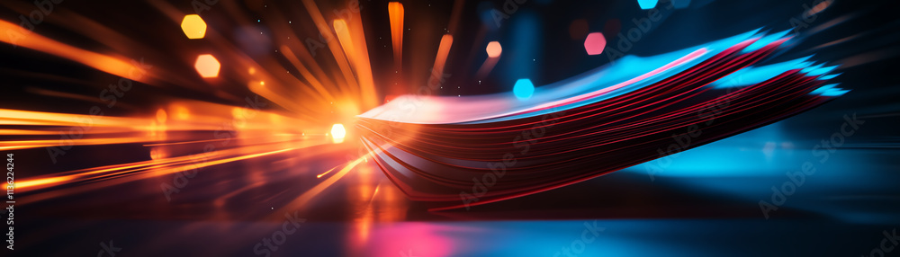 Poster Dynamic light trails create an abstract representation of speed and motion.