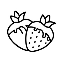 chocolate covered strawberries icon, chocolate day line art, chocolate icon - simple black line art icon of chocolate covered strawberries, for chocolate day celebrations. chocolate vector art.
