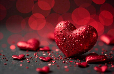 Red heart on dark background, text space. Valentine's Day celebration concept