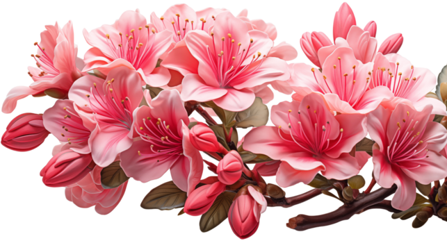 Azalea bloom captured in detailed illustration, ideal for floral patterns or seasonal themes, isolated on transparent background.