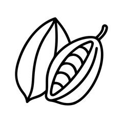 cocoa beans icon, chocolate day line art, chocolate icon - simple black line art icon of cocoa beans, for chocolate day celebrations. chocolate vector art.