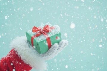 Santa Claus's Gift: A Mint Green Christmas Surprise in a Snowy Scene