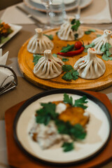 Georgian dishes on the restaurant table