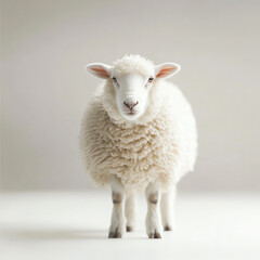 Fototapeta premium A cute white sheep standing confidently on a neutral background.