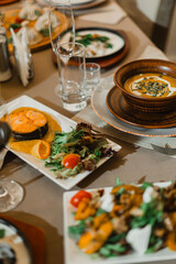 Georgian dishes on the restaurant table