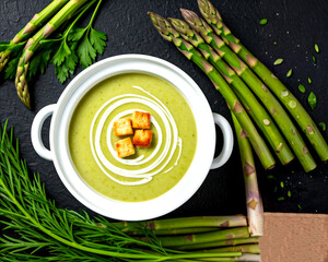 Creamy Asparagus Soup with Croutons