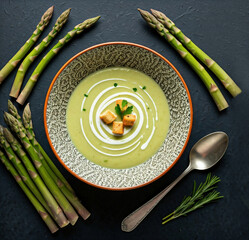 Creamy Asparagus Soup with Croutons