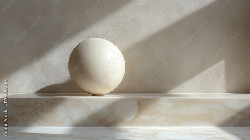 Poster minimalist still life composition of a smooth sphere placed on a calm surface with soft shadows and 