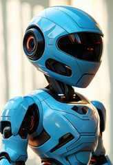 Fototapeta premium A humanoid robot colored blue, a character from science fiction or modern technology.......