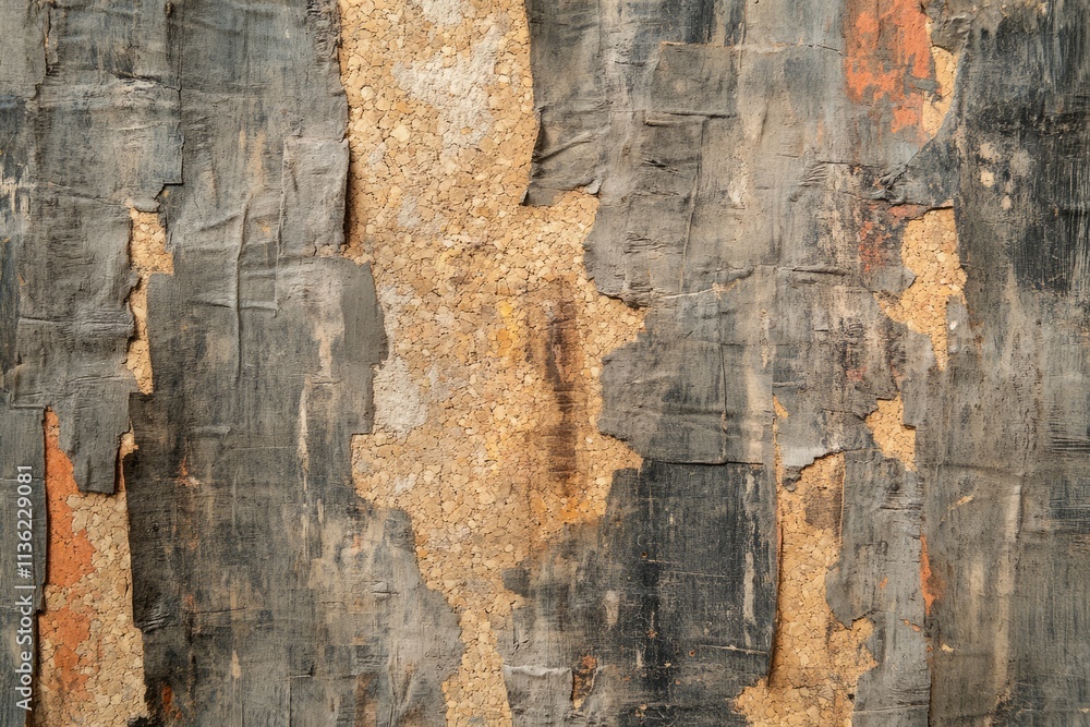 Poster sturdy corkboard texture with weathered layers and earthy tones revealing unique patterns and detail