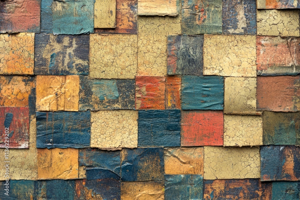 Aufkleber textured surface of colorful corkboard squares arranged in a geometric pattern