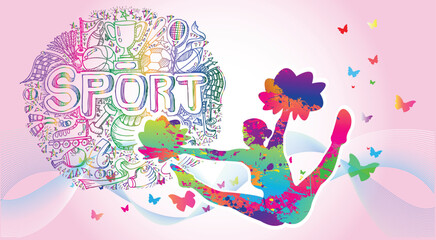 Cheerleading Logo Design. Colorful Sport Background. Website landing page. Template for apps. Vector illustration.