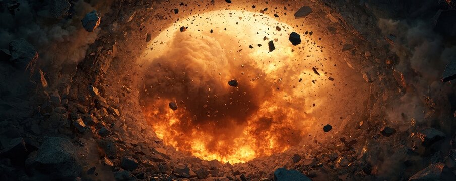 Apocalyptic Explosion Fiery Meteorite Impact Crater