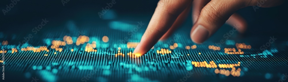 Poster global network connectivity hand interacting with digital map