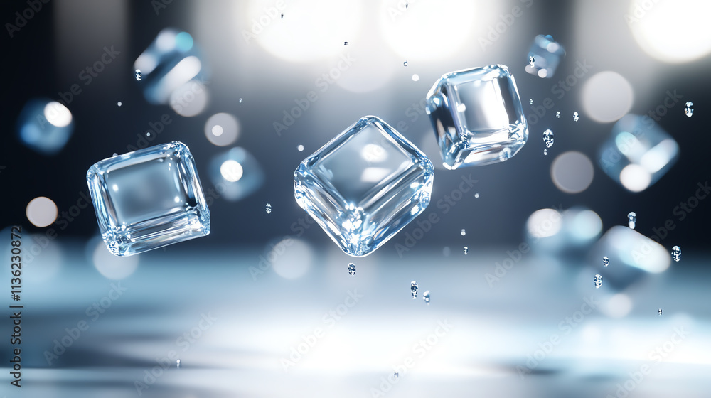Aufkleber frozen ice cubes suspended in air, creating a refreshing and cool atmosphere.