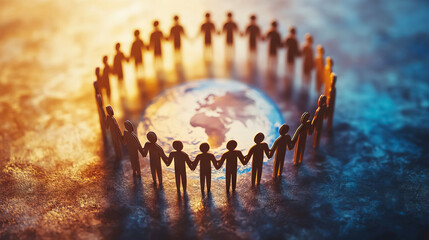 Global and Community, Circle of human figures Holding Hands: Representing global unity for World Interfaith Harmony Week banner.