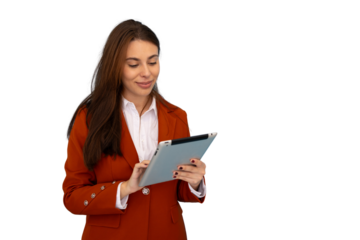 Confident businesswoman browsing on her tablet