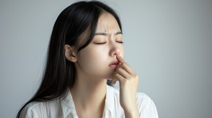 Young woman touching her face with a pained expression