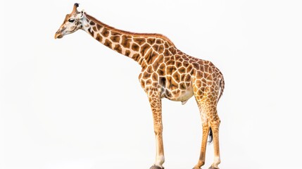 Obraz premium Side View of a Giraffe with Detailed Spots Against White Background