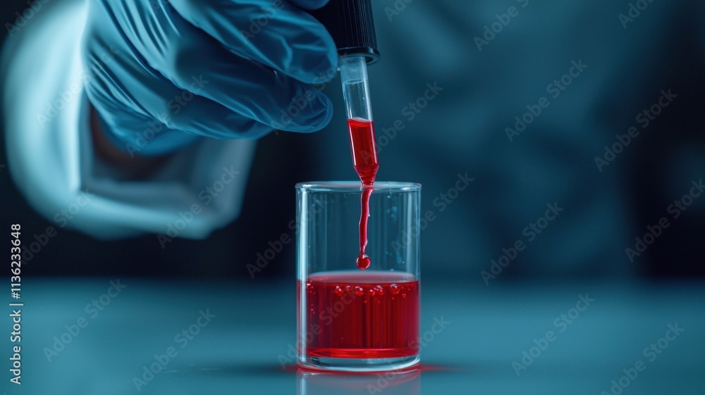Aufkleber lab scientist adding red liquid close up dropper research science experiment healthcare