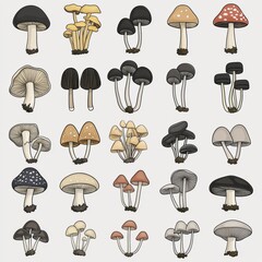 Mushroom set icons in cartoon style. Big collection of mushroom vector symbol stock illustration , isolated on white background,  , copy space, copy space for text,