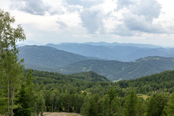 Beautiful view from Sinyukha mountain. Manzherok village, Altai republic, Russia
