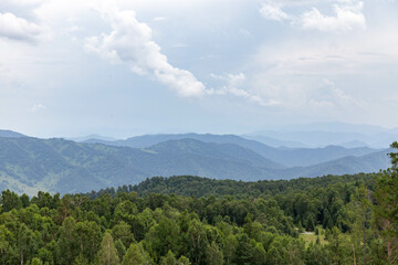 Beautiful view from Sinyukha mountain. Manzherok village, Altai republic, Russia