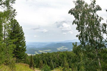 Beautiful view from Sinyukha mountain. Manzherok village, Altai republic, Russia