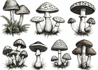 Edible mushrooms vector illustrations collection