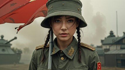 Chinese female soldier wearing a uniform