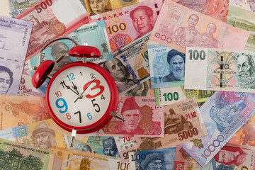 Many banknotes from different countries of the world of different denominations