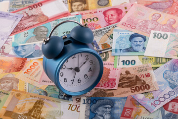 Many banknotes from different countries of the world of different denominations