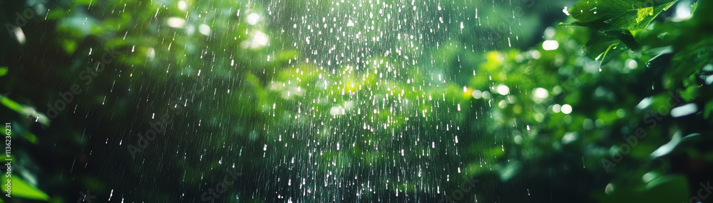 Poster sunlight filters through lush greenery, creating a serene and refreshing atmosphere.