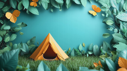 Eco-Friendly Camping in Lush Jungle: Sustainable Tent with Vibrant Greenery, Nature Adventure, Outdoor Lifestyle, Eco-Conscious Travel, Eco-Tourism, Adventure Photography, Natural Landscape