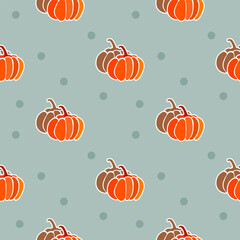 Pumpkin cartoon so cute. On polka dot background. Pattern seamless vector illustration. 