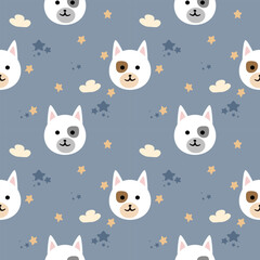 Face dog cartoon so cute. On star cloud background. Sweet dream. Pattern seamless vector illustration. 