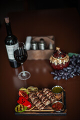 Kebab dish on the table of a Georgian restaurant