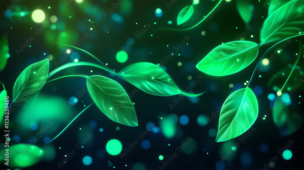 Poster vibrant green leaves with a bokeh background creating a refreshing ambiance.